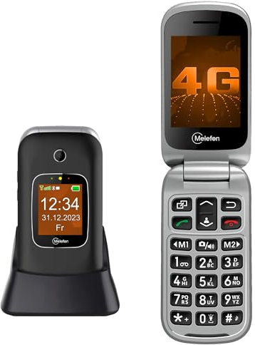 Melefon 4G Flip Mobile Phone For Elderly,Big Button Phone,Louder Volume, 2.4+1.44 Inch Screen, SIM Free Unlocked,SOS Button,USB Type C,Charging Dock