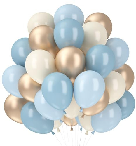 Palloncini Blu Bianco, 60pcs Palloncini Compleanno Blu Retrò, Palloncini Metallic Champagne Oro Bianco Azzurro Chiaro Lattice Palloncino Compleanno per Battesimo Bambino Matrimonio Festa Decorazioni