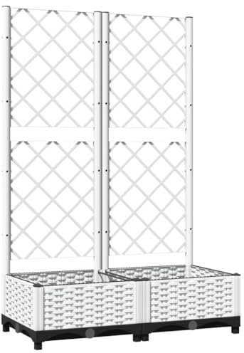 PP Blumenkasten mit Rankgitter, Hochbeet mit Spalier für Kletterpflanzen & Topfpflanzen, Pflanzbeet Pflanzkasten Blumenkübel Gartenspalier Rankkasten für Balkon & Garten, 80x40x121,5 cm