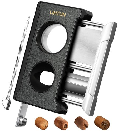 LIHTUN 4-in-1 V-förmiger gerader Zigarrenschneider mit Locher und Verstärker, zwei Edelstahlklingen, passend für Zigarren mit bis zu 60 Ringen, Geschenk für Männer