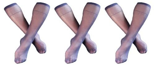 Calze al ginocchio da uomo, 3 paia di calzini sottili e lunghi, in seta, traspiranti, traslucidi, in nylon, ultra sottili, per abiti da lavoro (blu navy)