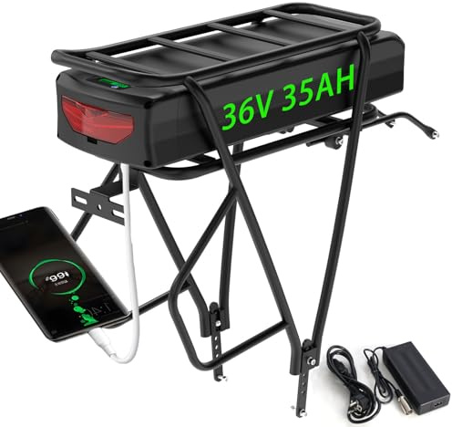 DICHOU Ebike Akku 36V 35Ah mit Gepäckträger/USB/Sicherung/LED-Anzeige/sicheres Schloss, Mountainbike-Akku, passend für 250W/300W/350W/500W/700W-Motor