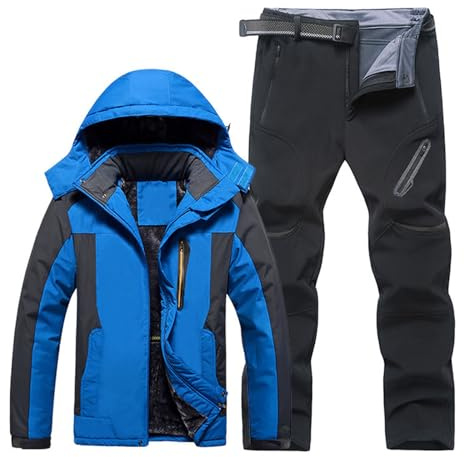 Combinaison d'hiver chaude et extensible pour homme - Veste surdimensionnée et isolante - Pour le travail en plein air, le ski, la pêche et la moto - Costume d'été, bleu, XXXL