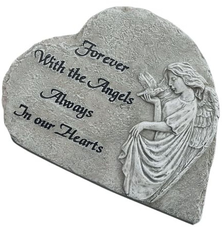 PHENOFICE Herzförmige Engel Statue Aus Resin Gedenkmonument Für Garten Und Friedhof Wetterfeste Dekoration Für Grab Und Erinnerungsplatz Kunstvolle Gestaltung Mit Feinen Details