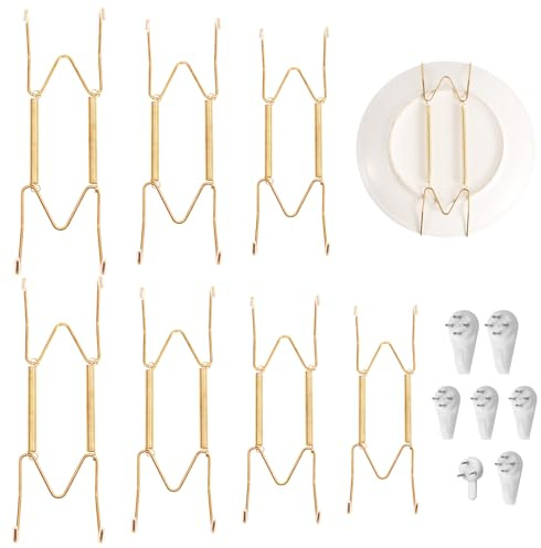 XIHIRCD Tellerhalter Wandhalter für Teller, 15,24/20,32/25,4/30,48cm Edelstahl Gold, Unsichtbarer Drahttellerhalter W-Förmige Tellerhaken für Dekorative Teller Antike Kunst