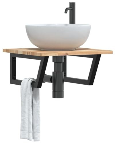 Schränke & Aufbewahrungs-Waschtischunterschrank Bad-Waschtisch-Regal Wandmontage Stahl und Massivholz Akazie