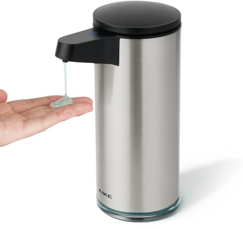 AIKE Distributeur de Savon Automatique 380ml sans Contact, Rechargeable Via USB, Distributeur de Savon en Acier Inoxydable Brossé pour Salle de Bain et Cuisine, Modèle AK1333S