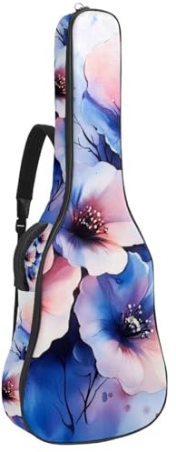 Gitarrentasche mit niedlichem lila Glockenblumenmuster, gepolsterte Tasche für Akustikgitarre, Rucksack mit verstellbaren Schultergurttaschen, Mehrfarbig 04, 42.9x16.9x4.7 in, Lässiger Tagesrucksack