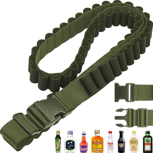 Raqieman Berentzen Klopfer Gürtel, Schnapsgürtel, Schnaps Mini Alkohol Kette, Konsum kompatibel mit jägermeister, Klopfergürtel Zapfanlage für Karneval,27 Slots (Militärgrün)