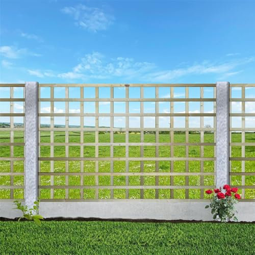 Premier Flat Pack of 3 6x4ft (W: 6ft x H: 4ft) Frameless Rough-Sawn Square Trellis Pressure-Treated Garden Panel with 100-120mm Squares Fence Topper/Wall Art Width 1828mm x Height: 1200mm