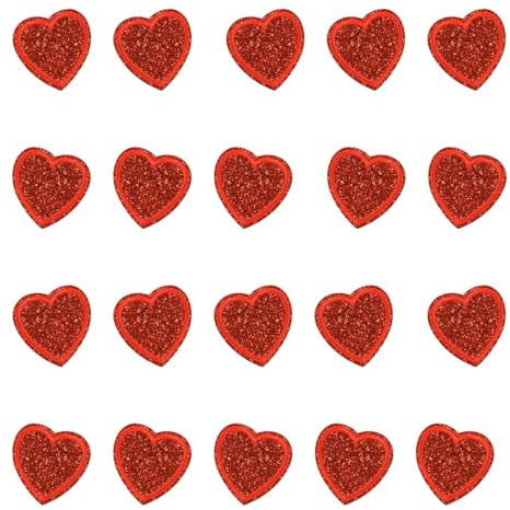 LINTRA 20 Stück Herzen zum Aufbügeln, Herz Bügelsticker, Rot Bügel Patches, Aufbügelbar Herz Aufnäher zum Aufbügeln, Glitzer-Design, für Shirts, T-Shirts, Rucksäcke
