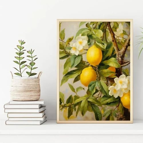 LTjiajuypd Poster e stampe vintage di dipinti a olio di frutta, mela e limone, su tela, quadri da parete per cucina, camera, arredamento per la casa, 70x110 cm, senza cornice.