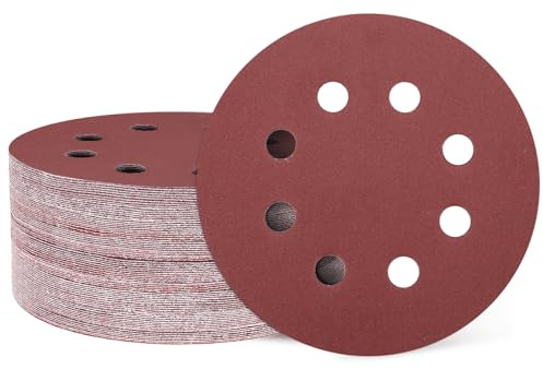 sourcing map 50Pcs 5Inch Sanding Discs 400Grit Red Aluminum Oxide 8 Hole | Hook and Loop Sandpaper Orbital Sander Sandpaper for Woodworking Automotive Metal Polishing