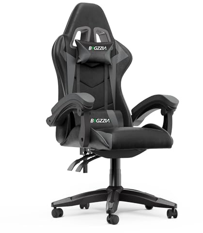 Racingreat Ergonomischer Gaming Chair mit Kopfstütze Lendenstütze (Grau) | PC Stuhl, Zocker Stuhl, Höhenverstellbar, 90°–135° Neigungswinkel, Gaming, Büro, Pause, Jugendliche, Erwachsene