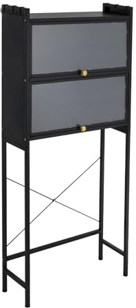 SICHENSH Toaletthylla, tvättmaskinsskåp, fristående hylla över tvättmaskin, 3 våningar badrumshylla med avtagbara krokar och halkfria fötter, tvättmaskinshylla, 70 x 25 x 167 cm (svart)