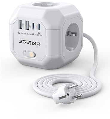 35W Steckdosenwürfel, 4 Fach Würfel Mehrfachsteckdose, 4000W Steckdosenleiste mit USB,Mehrfachstecker mit Schalter,Steckdose Cube Steckdosenadapter Powercube Ladegerät für Büro,2M Verlängerungskabel