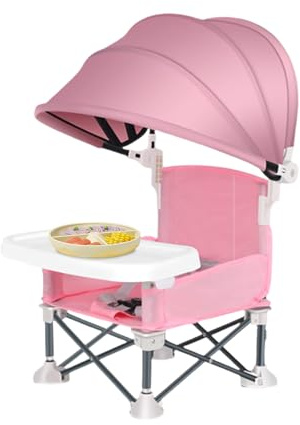 Tragbarer Baby-Fütterstuhl, Reise-Kleinkindsitz mit Tablett zum Essen, faltbarer Babysitz mit Sonnendach für Zuhause, Outdoor, Picknick, Reisen, Rasen, Camping,