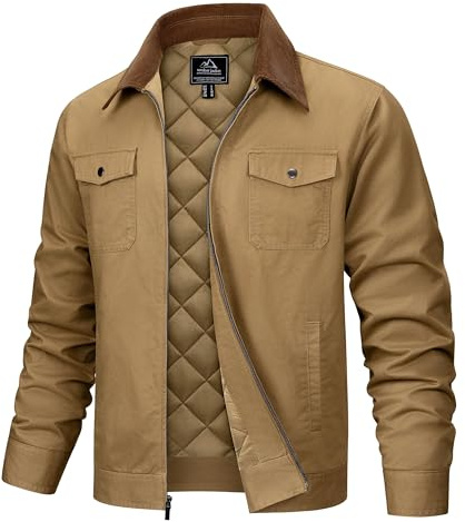 TACVASEN Herren Jacke Corduroy Collar Hemdjacke mit Brusttaschen Trucker Canvasjacke Winterjacke Gefütterte Thermojacke