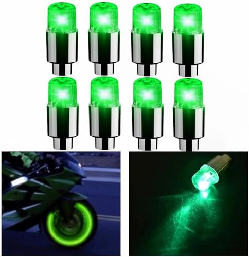 Syzplnwy LED-däckventilkåpor med blinkande ljus, lyser i mörkret, för bilar, stadsjeepar, lastbilar, motorcyklar, cyklar, gröna, 8 stycken