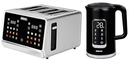 GEEPAS 5-in-1 Digital 4 Slice Long Toaster & Electric Kettle Set | 5 Temperature Settings Keep Warm Function 2200W 1.7L Cordless Jug Kettle | 6 Browning Levels, Cancel Defrost & Reheat Function 1770W