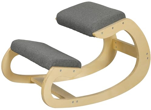 HOMCOM Kniestuhl Ergonomisch, Bürostuhl aus Holz, Gesundheitsstuhl zur Verbesserung der Körperhaltung, Kniestuhl für Homeoffice, Grau