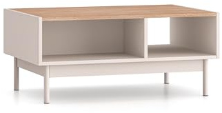 FURNLUX DUNEA Mesa de centro de diseño moderno, 90 x 60 x 40 cm, roble y beige, tablero de partículas laminado/MDF/HDF/ABS, 21 kg