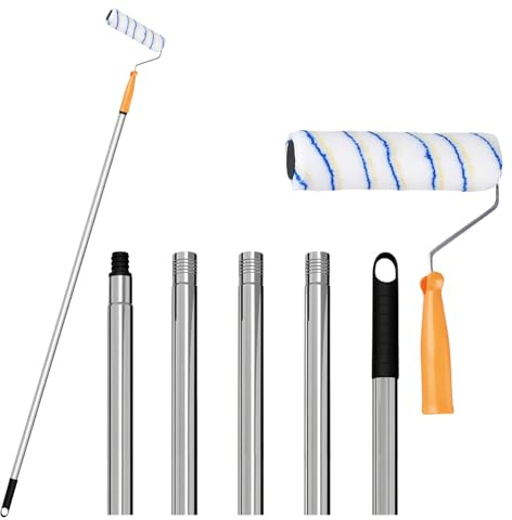 Paint Roller Set, 10 inch Paint Roller Extension Pole, Paint Brush and Roller Sets for Painting Home Painting Walls Ceiling Doors Trim Kit with Extension Pole