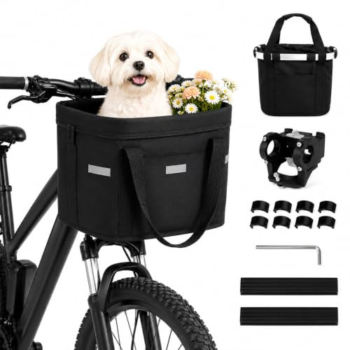 Fahrradkorb Vorne, Faltbar Wasserdicht Fahrradkorb Lenker, Fahrradtasche Bikebasket mit Schnellmontage Halterung, Abnehmbare Hundekorb Fahrrad Vorne für Pendeln Draußen Einkaufen