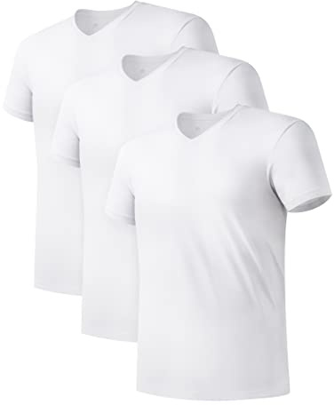 DAVID ARCHY Men's Undershirt Bamboo Rayon Moisture-Wicking White T-Shirts Stretch V-Neck Tees for Men, 3-Pack (M, White)