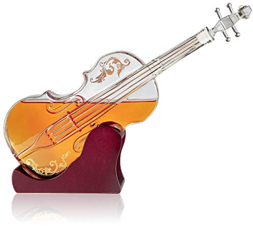 Glass Violin Decanter, Mahogany Base - The Wine Savant 1000 ML Glass Decanter for Whiskey, Scotch, Spirits, Wine Or Vodka for Music Lovers
