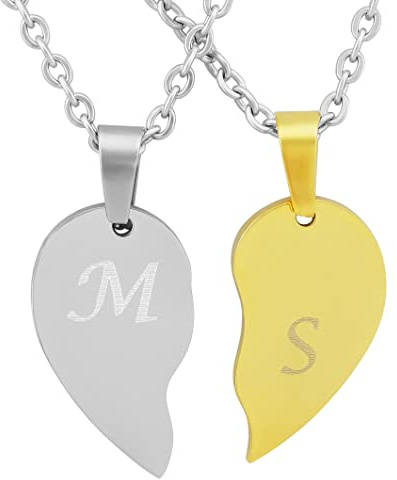 Hanessa 2 Stück Personalisierte Kette mit Gravur Edelstahl 50 cm mit Anhänger Herz Puzzle - Personalisierte Geschenke für Damen Herren Freundin Freund - Partner Halskette für Sie und Ihn