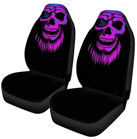 Woisttop Autositzbezüge im Halloween-Stil, violetter Totenkopf, Set mit 2 Fahrzeugsitzbezügen, universelle Passform für Limousine, SUV, LKW, Auto-Zubehör, Innendekoration