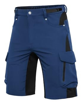 Cycorld Kurze Hosen Herren Atmungsaktiv Cargo Shorts Wasserabweisend Wanderhose Cargohose MTB Hose Herren Kurz mit 6 Taschen Bermuda Treking Sport Outdoorhose Stretch Sommer(Indigo Ohne Pads, L)