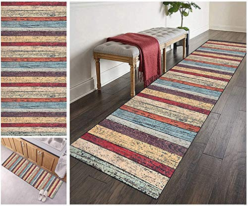 ZVEZVI Teppich Läufer Flur Küche rutschfest Waschbar Bunt 90X100cm Lange Vintage Kücheläufer Teppichläufer Polyester Meterware Anpassbar