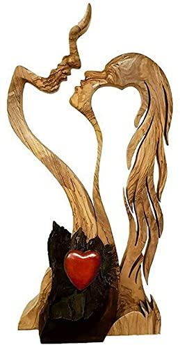 Sobeta Liebe Ewige Holz Valentinstag Ornamente Kreative männliche und weibliche küssende Holzstatue, handgemachte Skulptur, Innendekoration