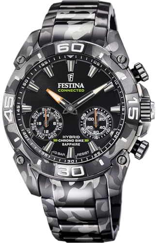 Festina Uhr Smart Herren Hybrid Connected aus Edelstahl 316l | Schwarz, Analog, Wasserdicht 10 ATM F20545/1, Musiksteuerung, Schrittzähler, Anrufbenachrichtigung und -ablehnung