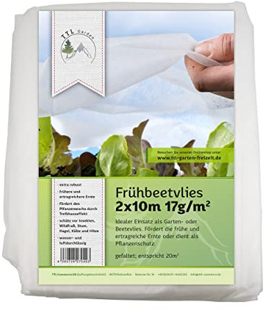 TTL Garden 17g/m² Wintervlies 20m² 2m x 10m weiß – Frostschutz Thermovlies Gartenvlies Winterschutz für Pflanzen außen – Pflanzenvlies Pflanzenschutz Winter Kübel & Hochbeet