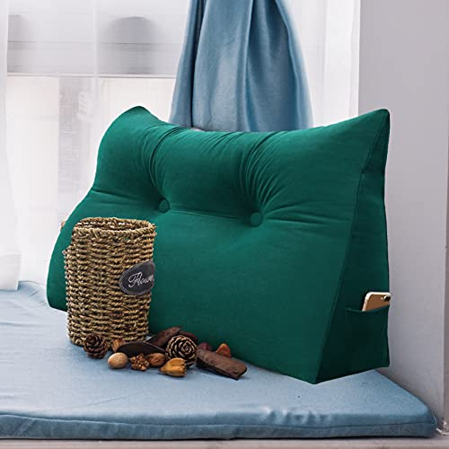Johnear Rückenkissen Bett Keilkissen Sofa Rückenlehne Lesekissen, Lehnenkissen Dreieckige Kopfkissen Lendenkissen mit abnehmbarem Samt Bezug （Türkis, 80cm