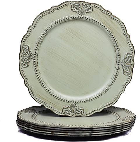 Spsyrine Antique Light Green Charger Plates Set of 6, 13 Plate Chargers for Dinner Plates, Wedding, Banquets, Party