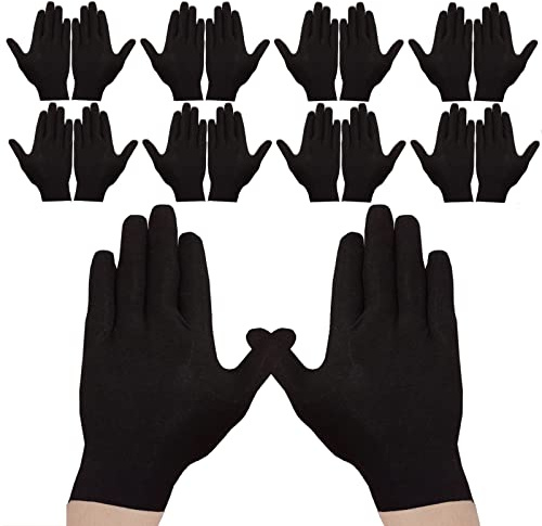 Cosymate 18Pcs Black Cotton Gloves - Soft Moisturizing Safety Work Gloves for Jewelry Inspection, Archival Cleaning, Dry Hands