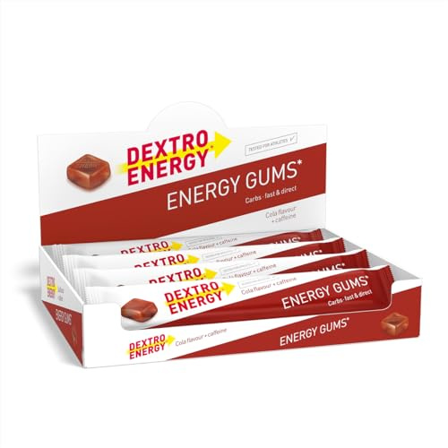 Dextro Energy Cola Energy Gums | With Caffeine for Fast Acting, Quickly Available Carbohydrates | Chewable Alternative to Sports Gels | Easy to Portion and Transport Sport Gums | Vegan | 8 x 45 g