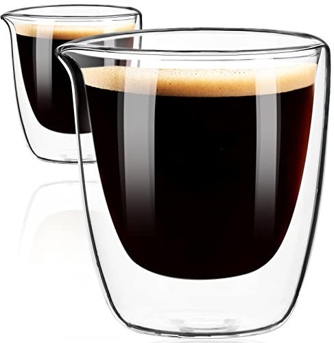 ParaCity Set di 2 tazzine da caffè, vetro a doppia parete da 80 ml, bicchiere per latte macchiato con beccuccio, tazza da caffè, bicchierini per accessori per macchine da caffè espresso