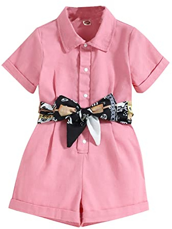Rubu22a Saco de dormir con pies Todder Niñas Bebés Manga Corta Rosa Mono Moda Bufanda Seda Cinturón Ropa Exterior para Bebés Ropa Bebé Primera Equipamiento Recién Nacido, Rosa., 6-7 Años