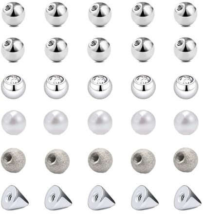 Gojewen 30er Piercing Kugeln 3mm Silber Perle Ersatzkugel Schraubkugel Edelstahl 1,2mm Gewinde für Piercing Nase Lippe Augenbrauen