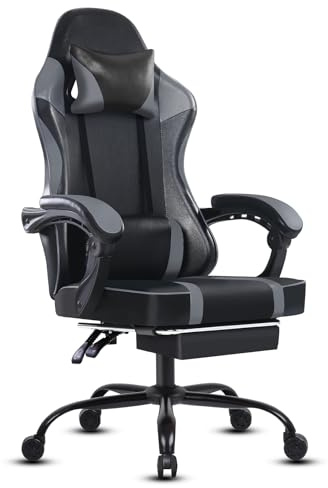 Fruyyzl Sillas Gaming con Reposapies, Silla Gamer Adulto con Respaldo Lumbar, Silla Escritorio Gaming Ajustable en Altura, Silla Ordenador en Piel Sintética