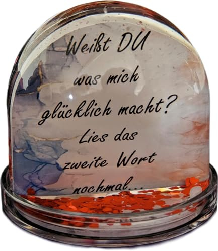Schneekugel Liebe Glitzer Herzen mit 4 Motiven zur Wahl - Valentinstag Jahrestag Ehe Hochzeit Jubliäum Verliebt Mann Frau Partner Geschenk Love (DU)
