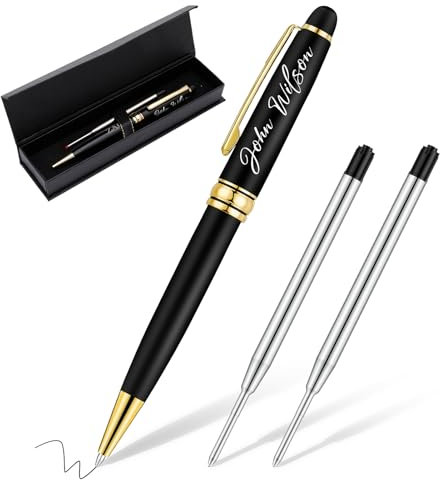 kodinsiivous Vatertagsgeschenk Kugelschreiber mit Gravur Geschenk,Personalisierter metallischer Tintenroller Stift+Geschenkbox und 2 Schwarze Stiftminen,Einzigartige Stifte mit Namen,Gold