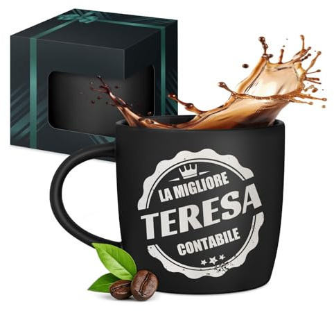 Maverton Tazza da caffè latte o tè in ceramica, 400 ml, Incisione | Personalizzata, Bicchiere con manico per bevande per Lei, Tazze da colazione per compleanno donna, Interno nero, timbro