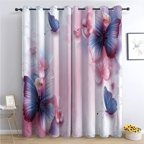 CozyRest Gardinen Kinderzimmer Schlafzimmer 214 x 91.5 cm (H x B) Thermovorhang Verdunkelungsvorhang Jungen Vorhänge 3D-Schmetterling Blickdicht Ösenvorhang 2Er Set