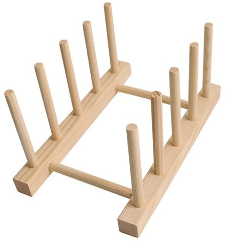 LCYPDUO Dish Rack Plate Rack Holder for Kitchen Cupboards Bamboo Wooden Chopping Board Tray Dish Rack Stand Drainers, Kitchen Cabinet Organizer for Plate/Cup/Pot Lid (1, 4 slots)